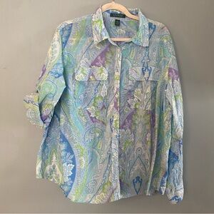 Lauren Ralph Lauren Pastel Paisley Women's Blouse 2x 100% cotton